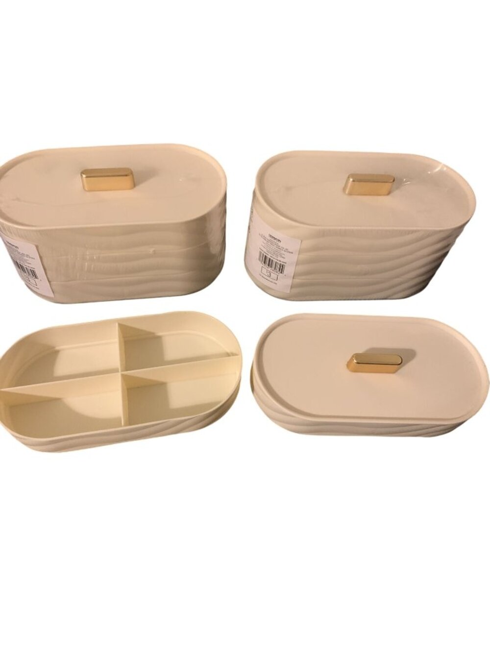 Set Of 3 White Plastic Bento Boxes With Lids & Dividers